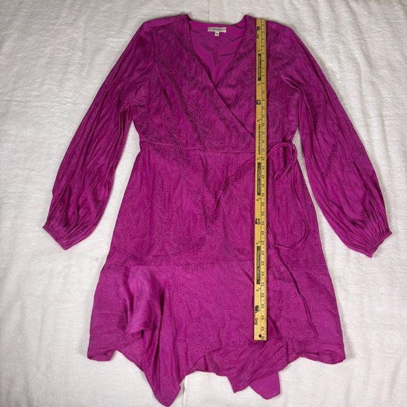 GUESS Midi Wrap Dress Womens XL Magenta Paisley Print Long Sleeve Western Boho - Picture 7 of 16